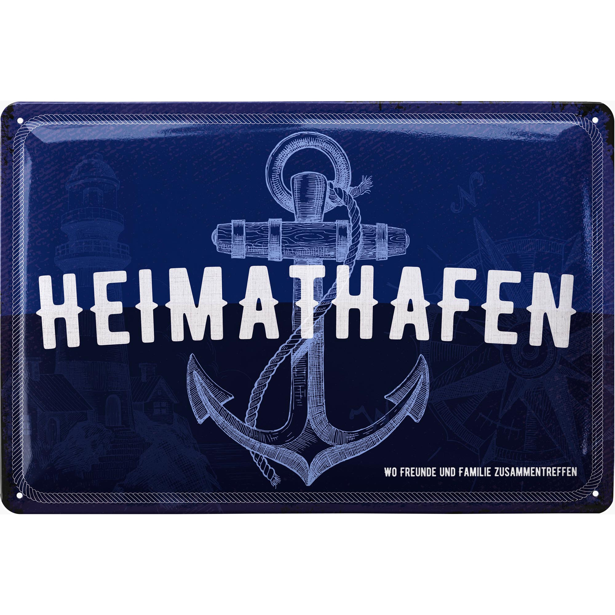 E-shop Blechschild retro Heimathafen - maritime Anker Deko für Garten und Küche - Einweihungsgeschenk Wohnung für Freunde und Familie Schild - Einzug
