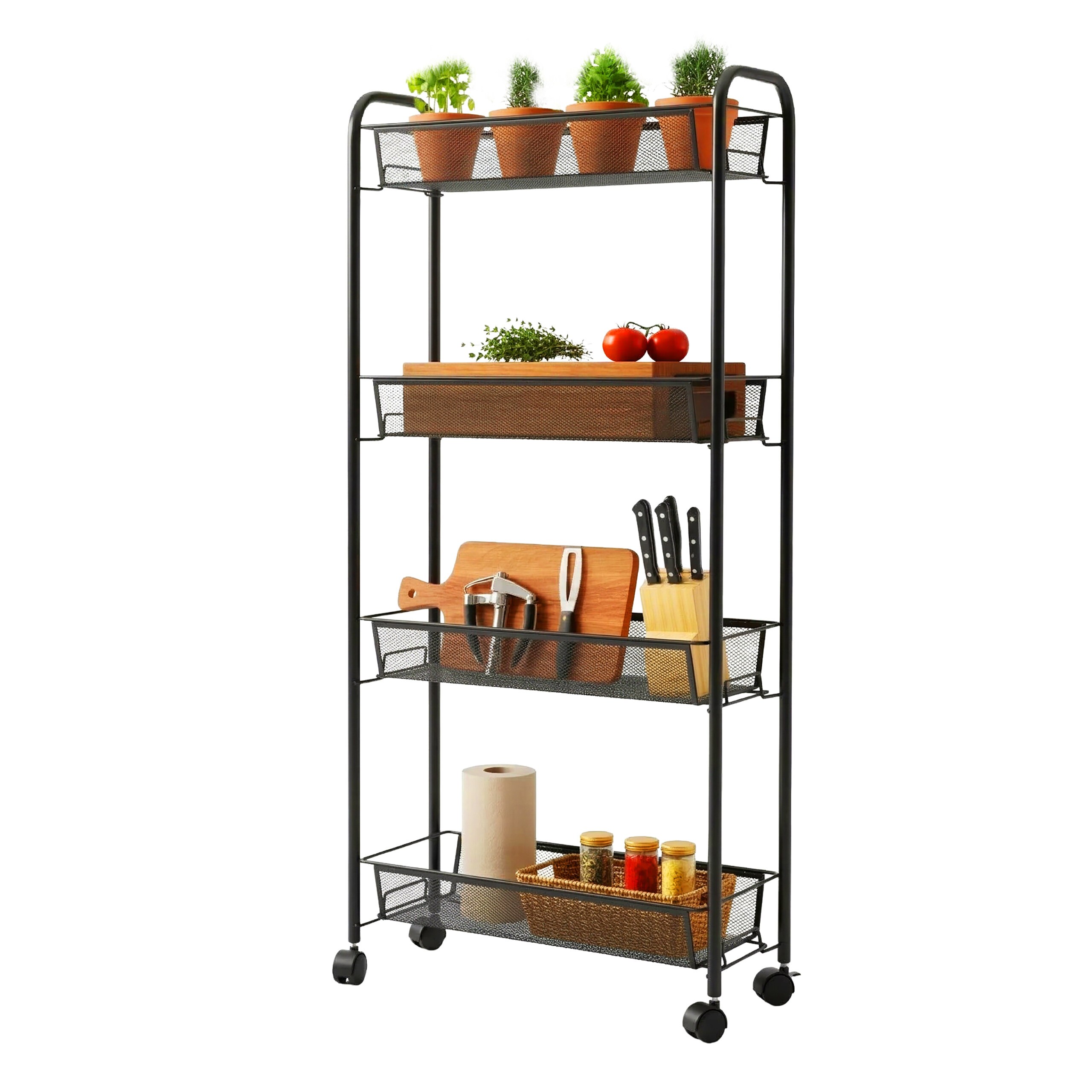 Image of Rolling Cart In Black - (w)44 X (h)97.5 X (d)17 Cm