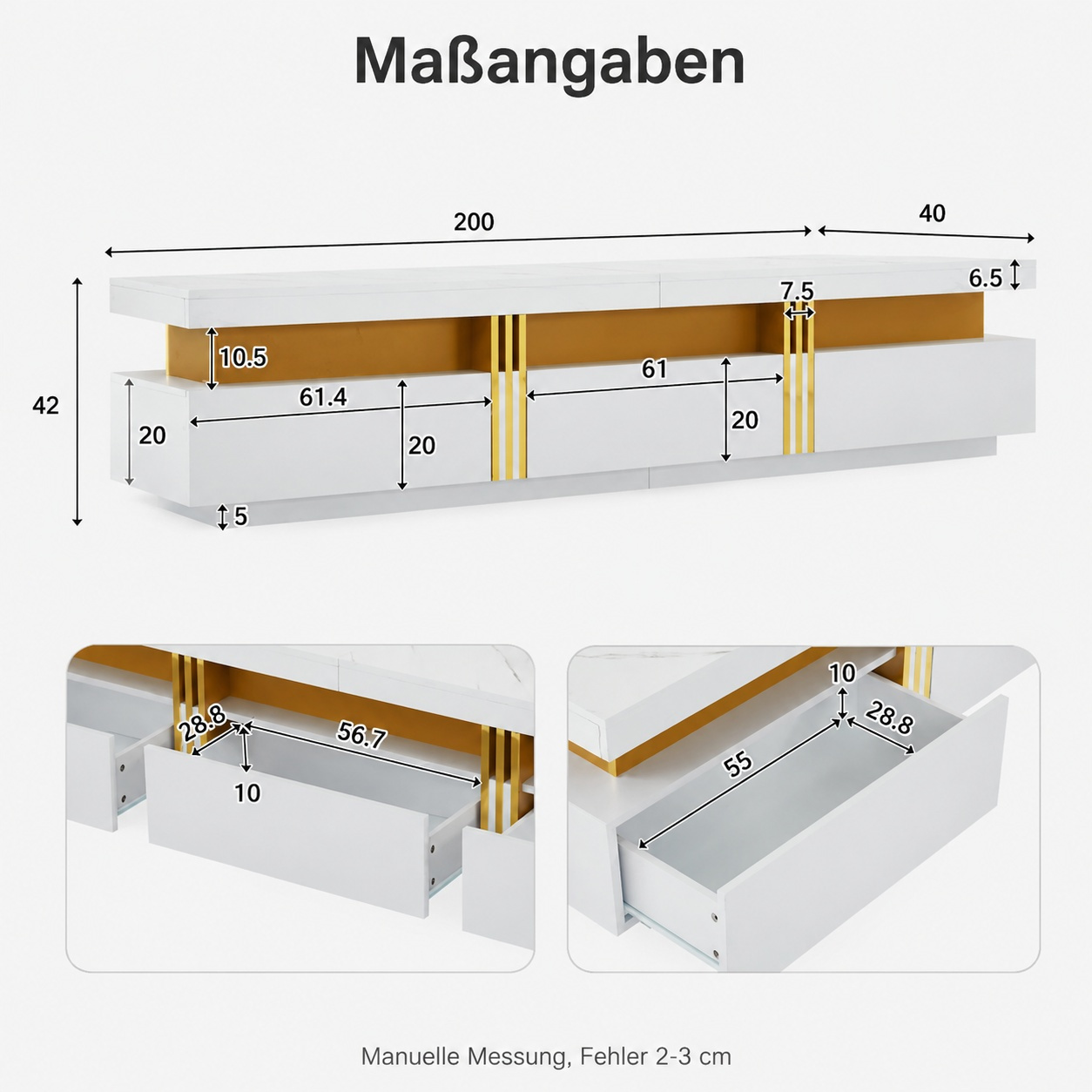 Image of Luxurious 240cm Marble- Cabinet With 3 Drawers, Modern Tv Stand For Living Room, Suitable For Tvs Up To 90 Inches