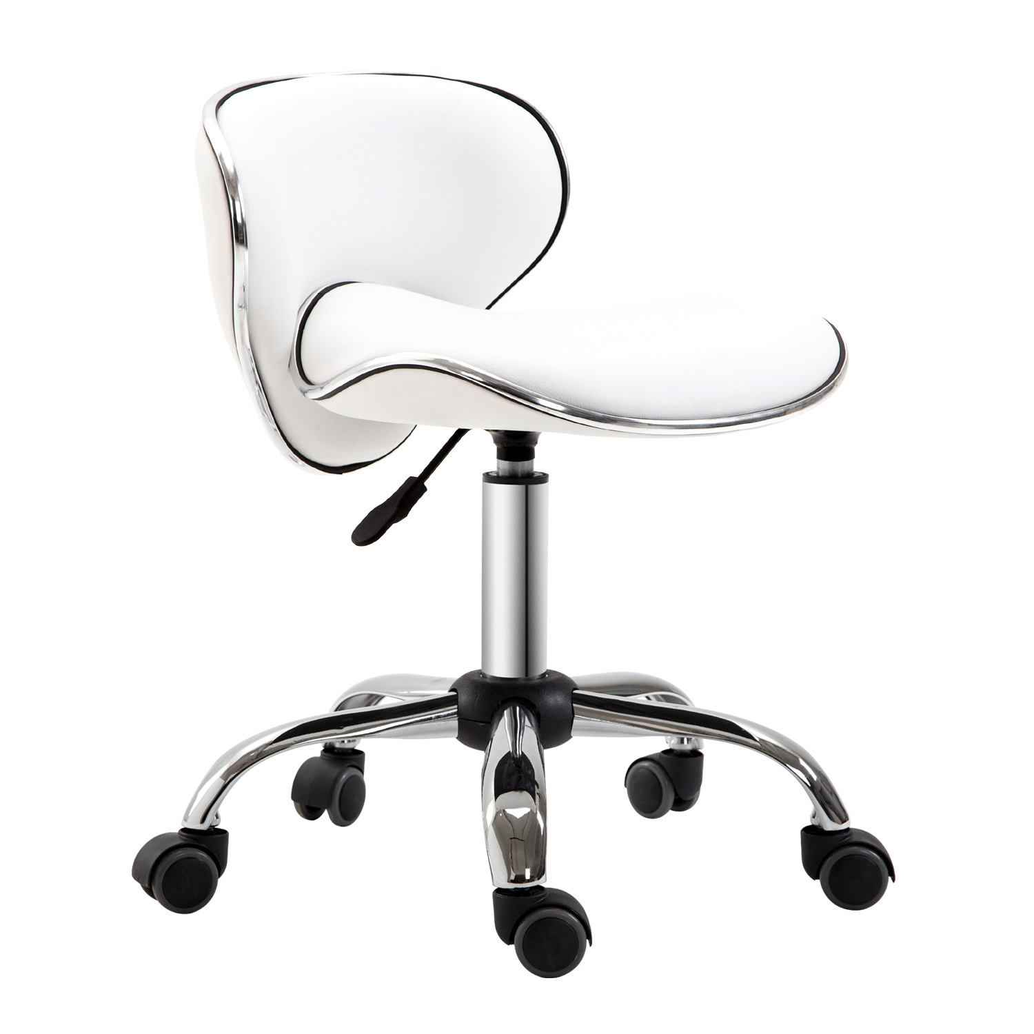Image of Adjustable Height Work Stool With Wheels, Backrest, And For Therapy Parlors, Offices, , White