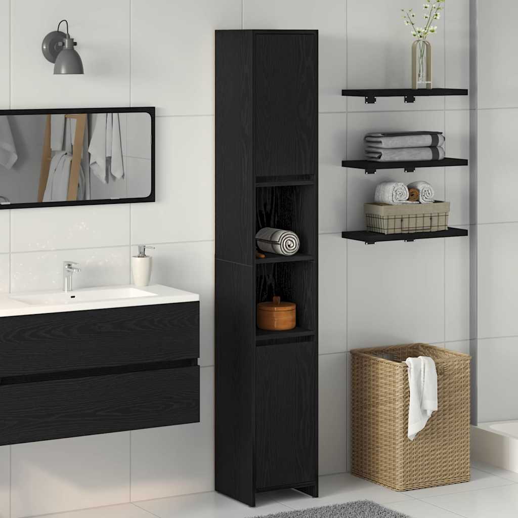 Image of Vidaxl High Bathroom Cabinet With Built-in Shelves | Inner Storage Modern Wood-based Design Stylish And Durable Long Easy Furniture Sets Slim 2 Shelves