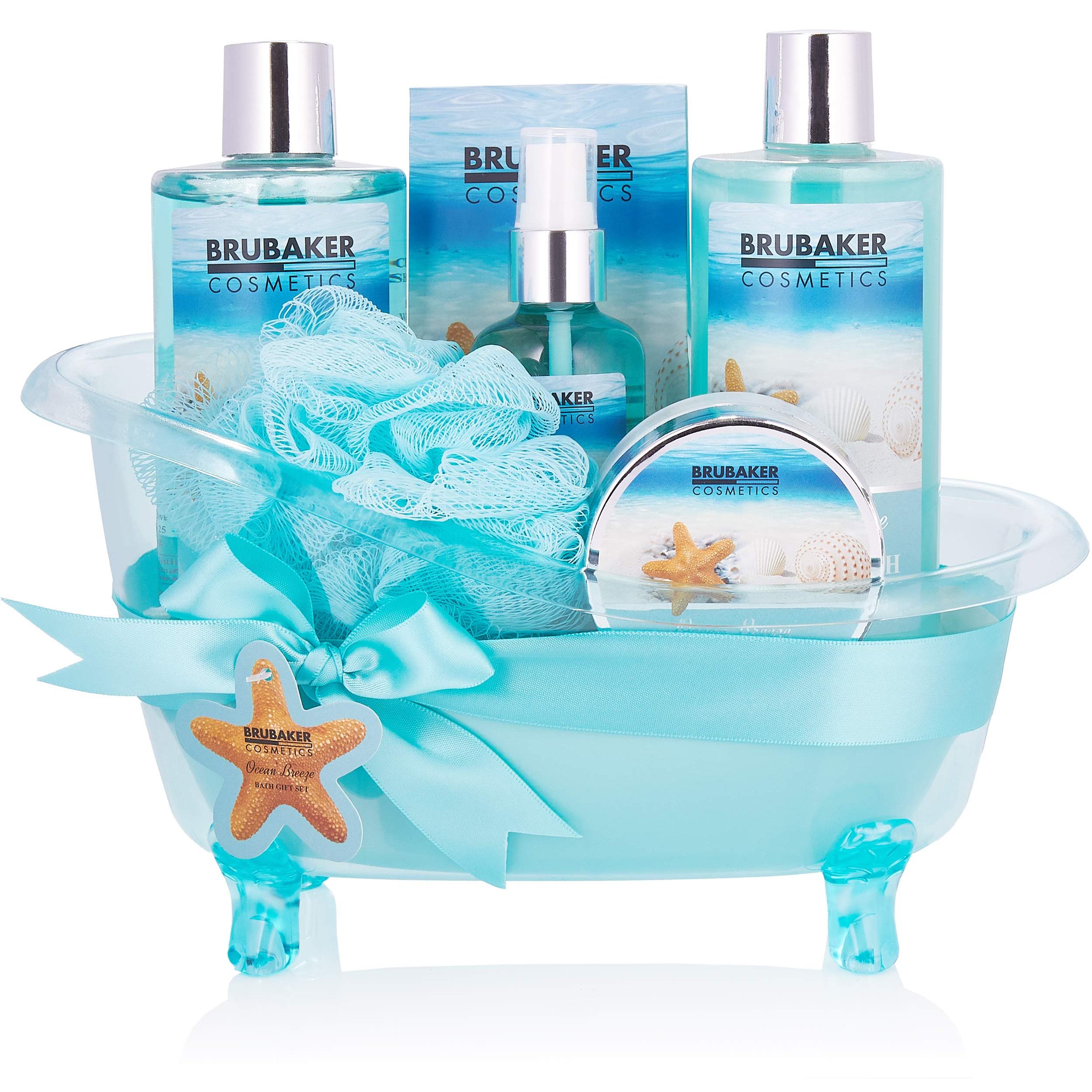TEMU BRUBAKER Cosmetics Bade- und Dusch Set - - 7-teiliges Geschenkset in dekorativer Wanne - Geschenk Badeset mit Urlaubsfeeling für Frauen