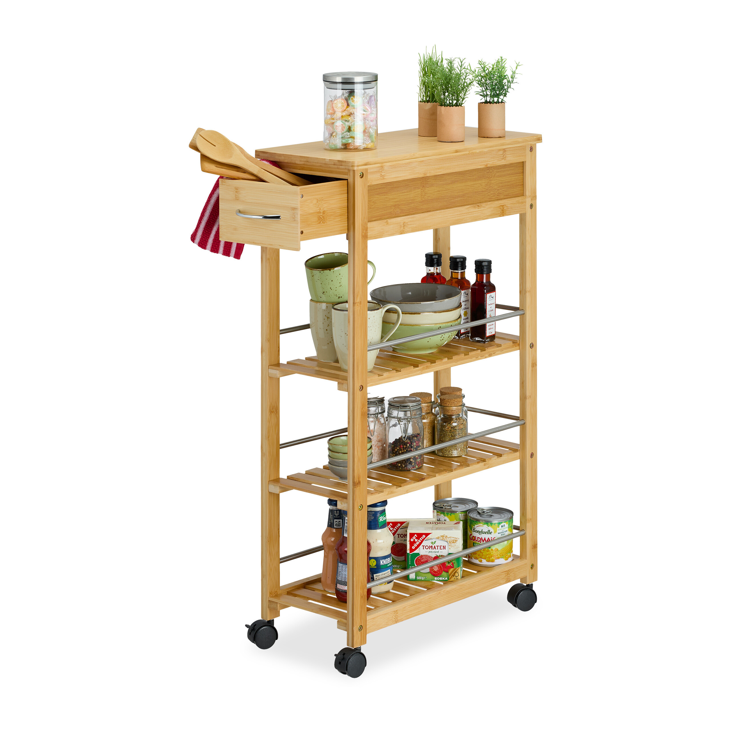 Kitchen Cart In Natural/silvery Color - (w)25 X (h)86.5 X (d)50.5 Cm