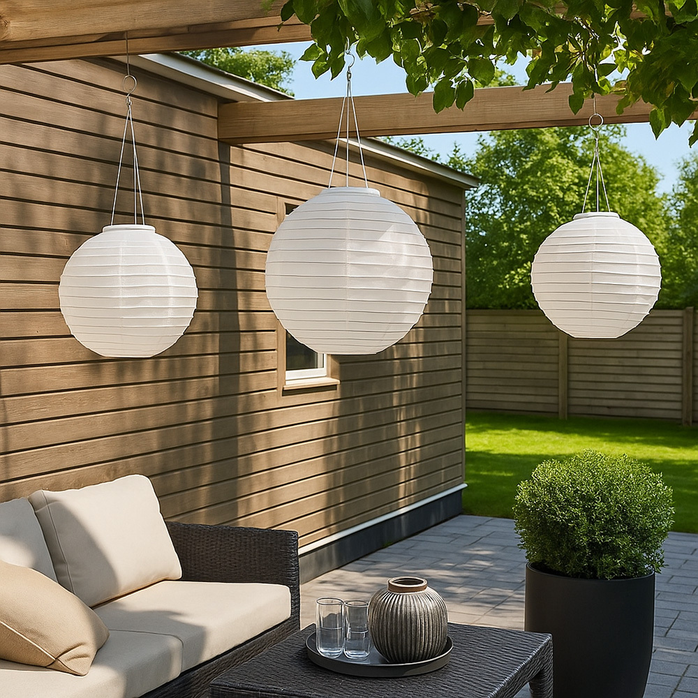 E-shop Solarlampe Lampion Außenleuchte LED Hängelampe Gartenleuchte weiß Hochzeit Partylaterne Gartendeko, Edelstahl Kunststoff, warmweiß, DxH 30x 55