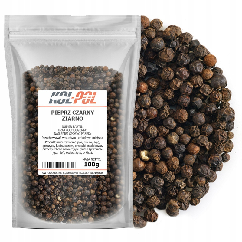 Black Peppercorns 100g - Aromatic Natural Whole Grain, Kol-pol Quality: retailer-supplied image