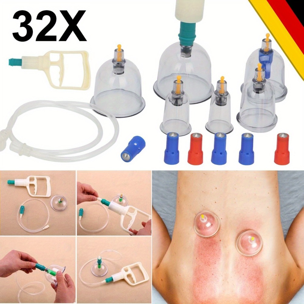 Image of 32-piece Glass Cupping Set, Vacuum Massage For Muscle Relaxation And Physical Fatigue Relief, Glass Therapy Kit