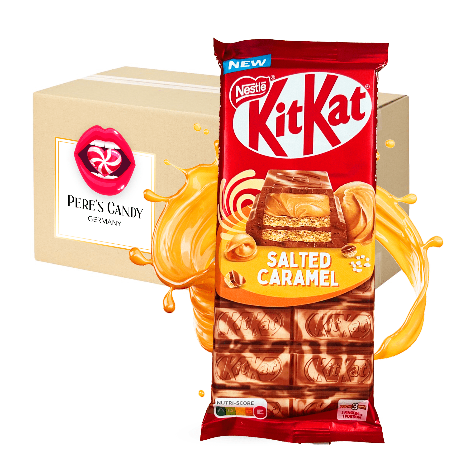 Image of 1 X 99g Kitkat Salted Caramel Bar - Crispy Wafer Fingers With Caramel Milk Chocolate And White Coating, As Well As A Filling With A Salty Caramel Flavor 396g