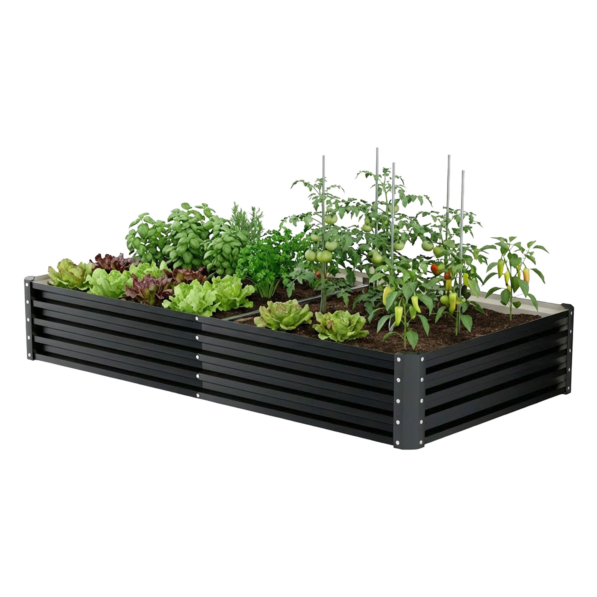 TEMU - Rectangular Raised Garden Bed For Outdoor Use, 180x90x30 Cm, Black Stainless Steel