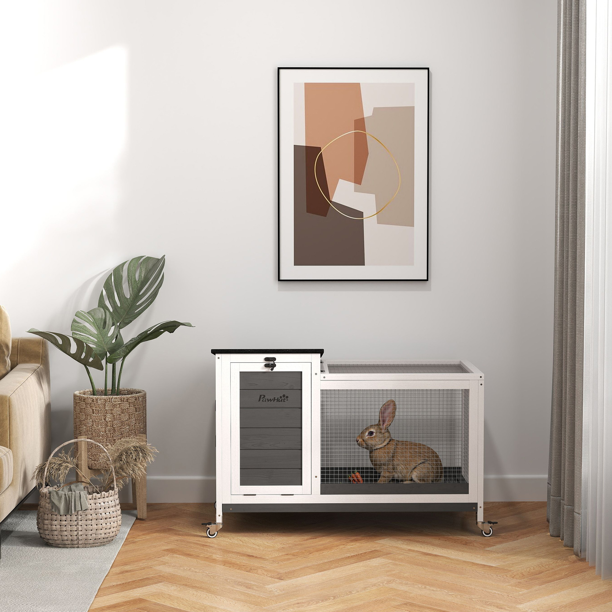 Houten konijnenhok met wielen voor vrije uitloop