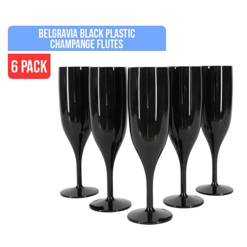 TEMU Belgravia Black Plastic Champagne Flutes Pack 6's | 1 X 6 Pack