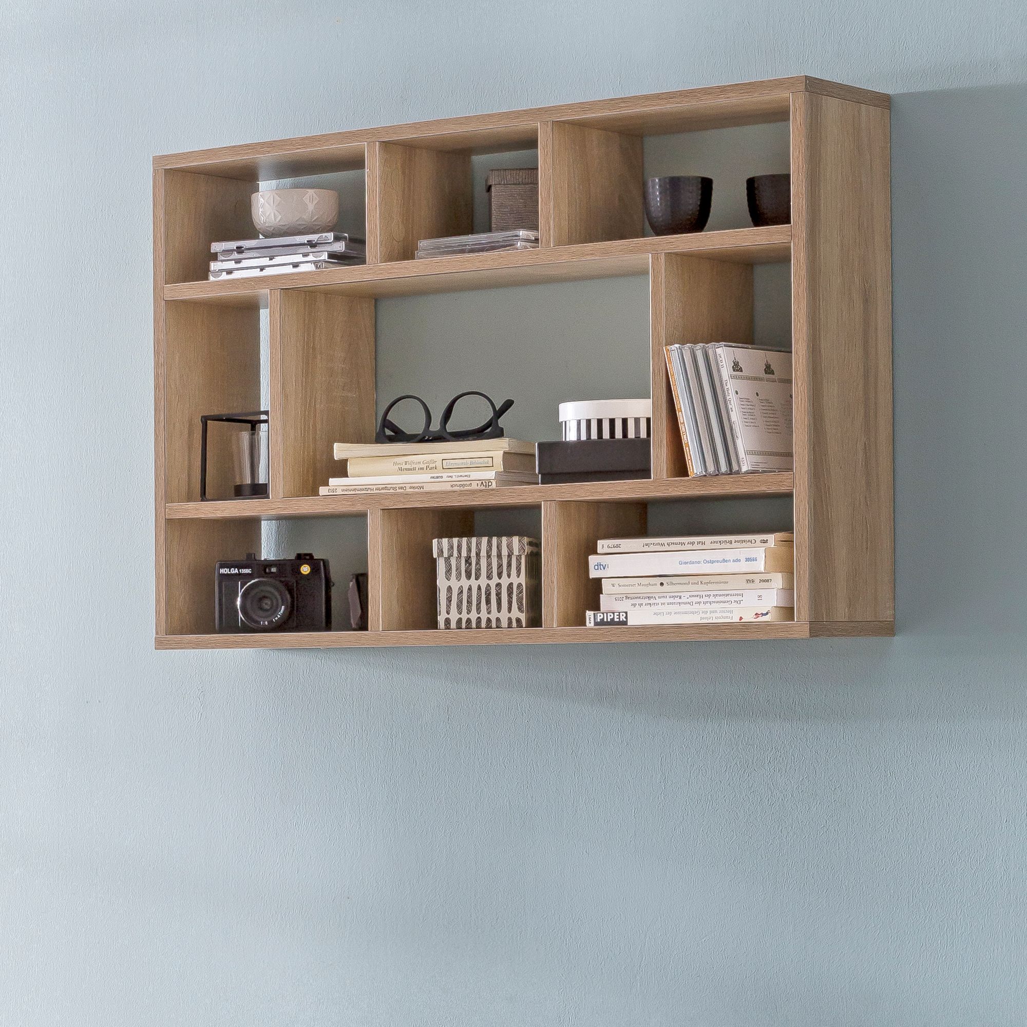 Image of Wall Shelf Sv51844 75x51x16 Cm Wood Floating Shelf, Wall Board, Wooden Wall Shelf, Narrow Bookcase, Decorative Floating Shelf For Living Room