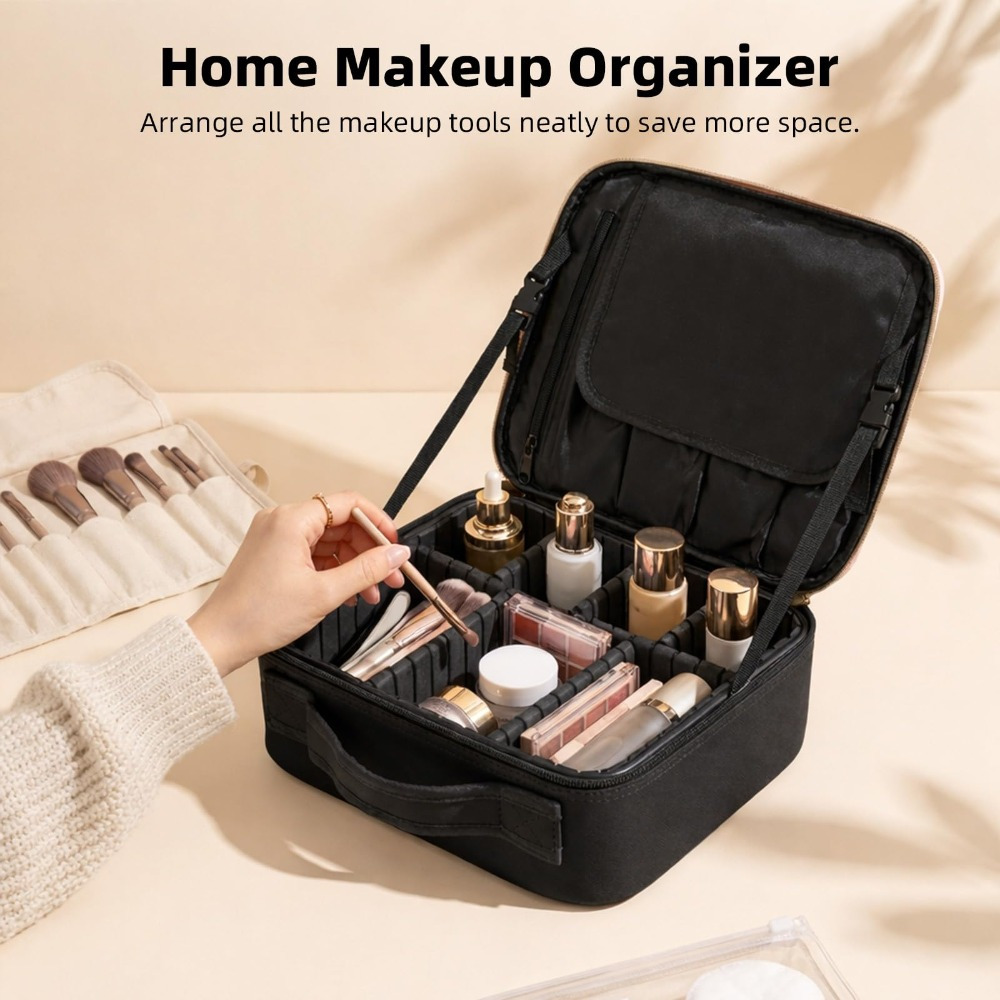 Makeup Train Case Cosmetic Travel Box with Adjustable Compartments