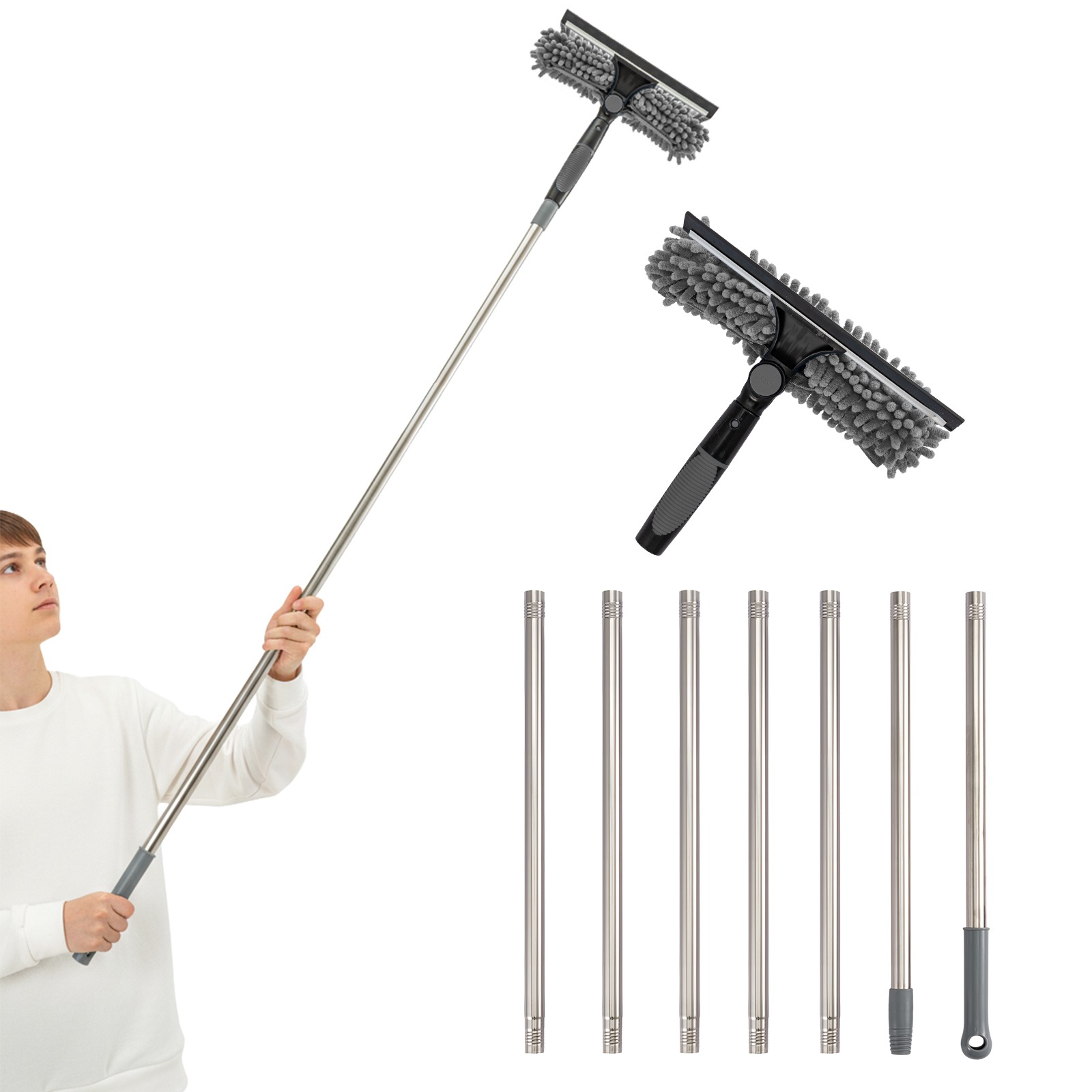 TEMU 2-in-1 Window Cleaner Squeegee With Extendable Telescopic Pole – No Ladder Needed For High Windows, Glass & Car Windshield (blue)