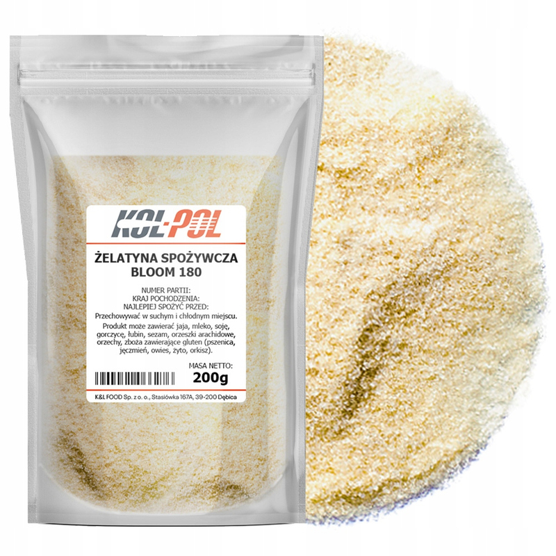 ŻELATYNA SPOŻYWCZA 180 BLOOM 200G Naturalna mocna wysoka jakość Kol-Pol: retailer-supplied image