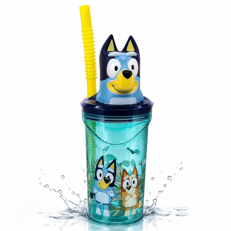 Image of 360ml Glass With Straw And 3d Character Water Bottle For Kids And Teenagers