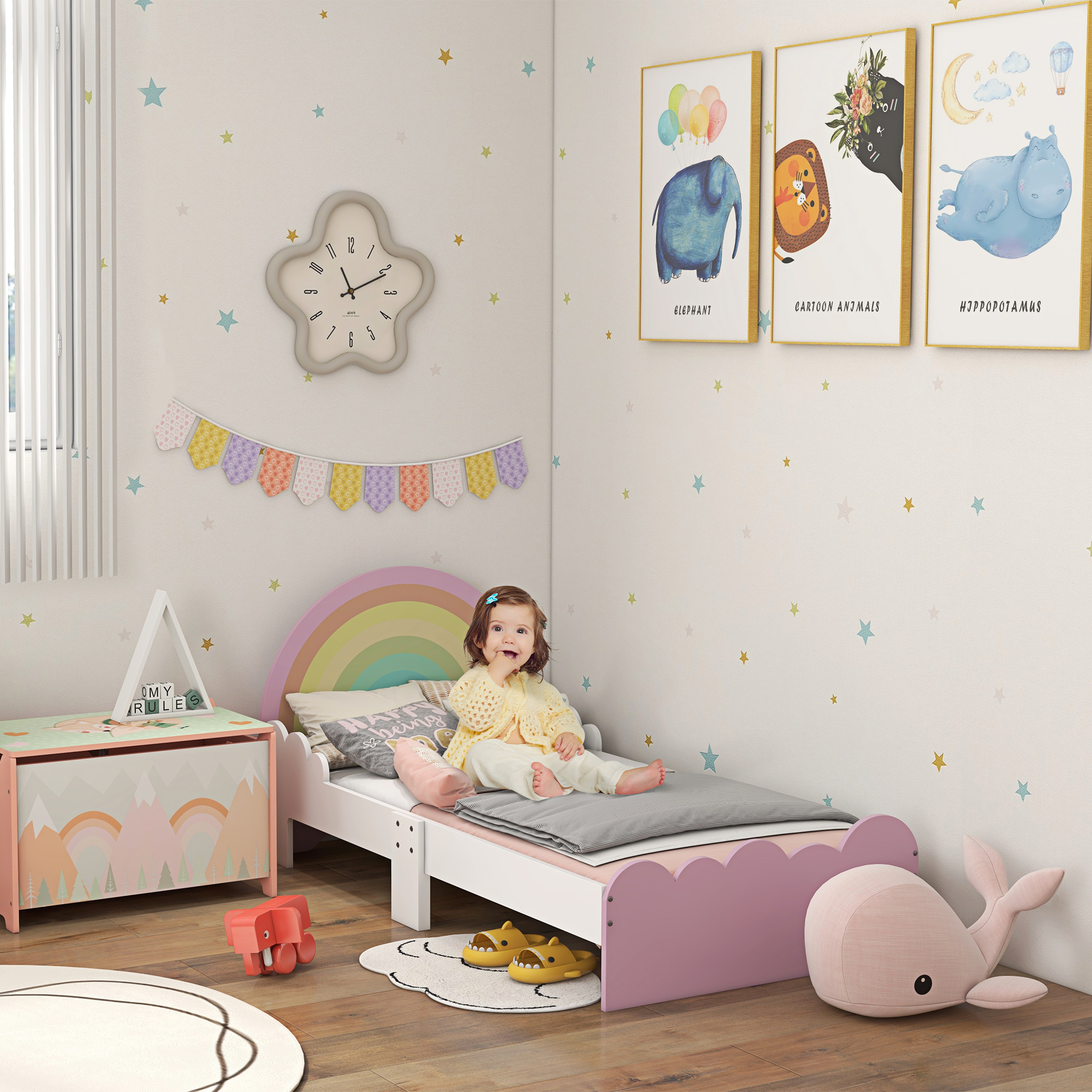 TEMU Lit ZONEKIZ pour enfants de 3 à 6 ans 143 x 74 cm -en-ciel - base à lattes incluse, rose, chambre moderne