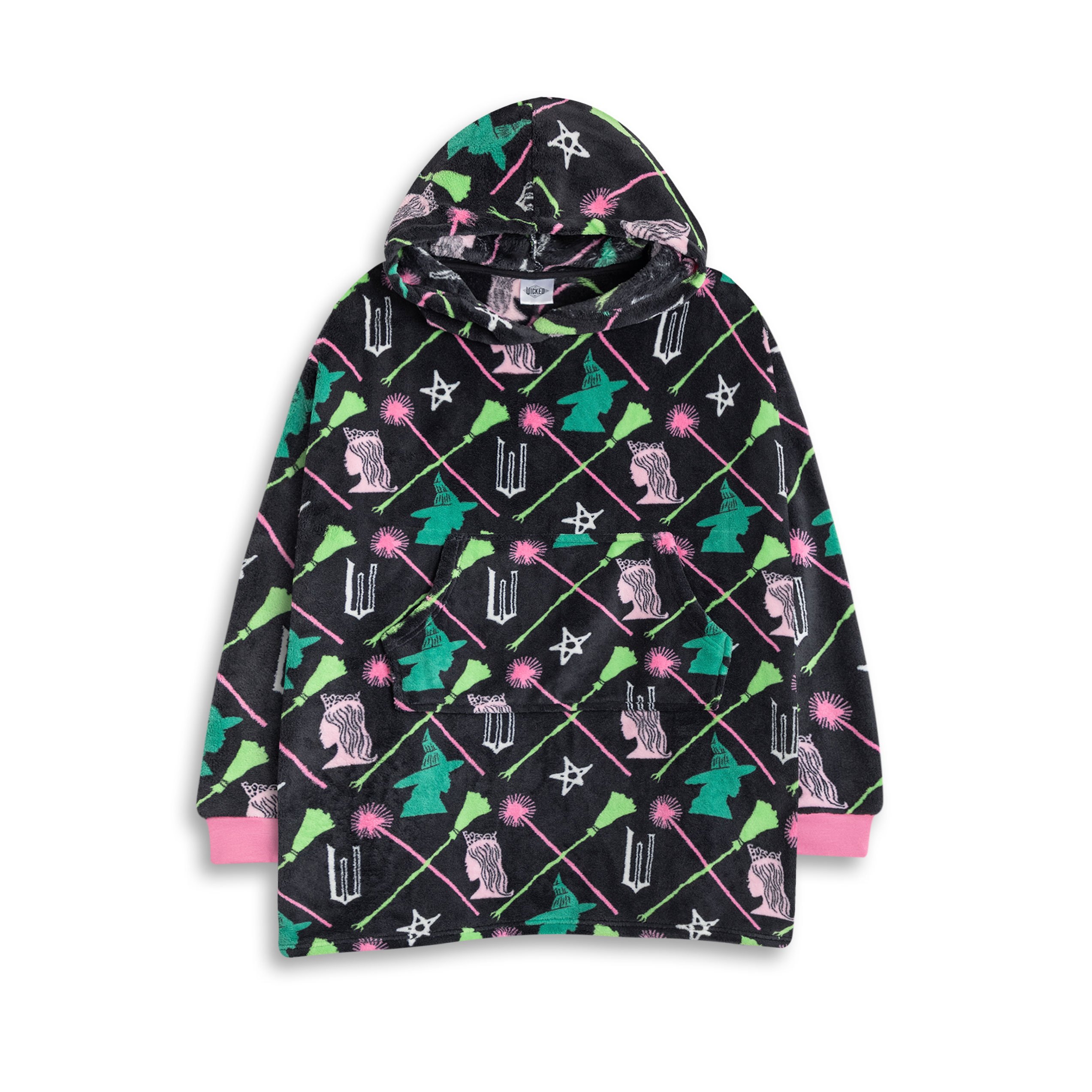 TEMU Wicked Glinda Elphaba Girls Black Green Pink Blanket Hoodie | Long Sleeve Cosy Fleece Pullover For Lounging & Casual Wear | Character Merch For