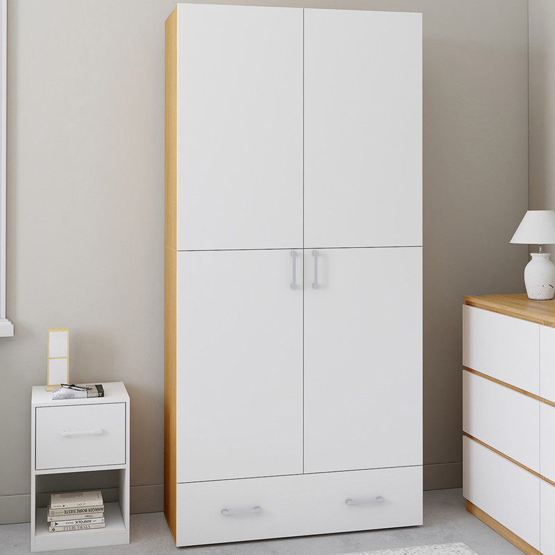 TEMU Armoire 2 portes blanc et bois étagères 80 cm avec 1 tiroir