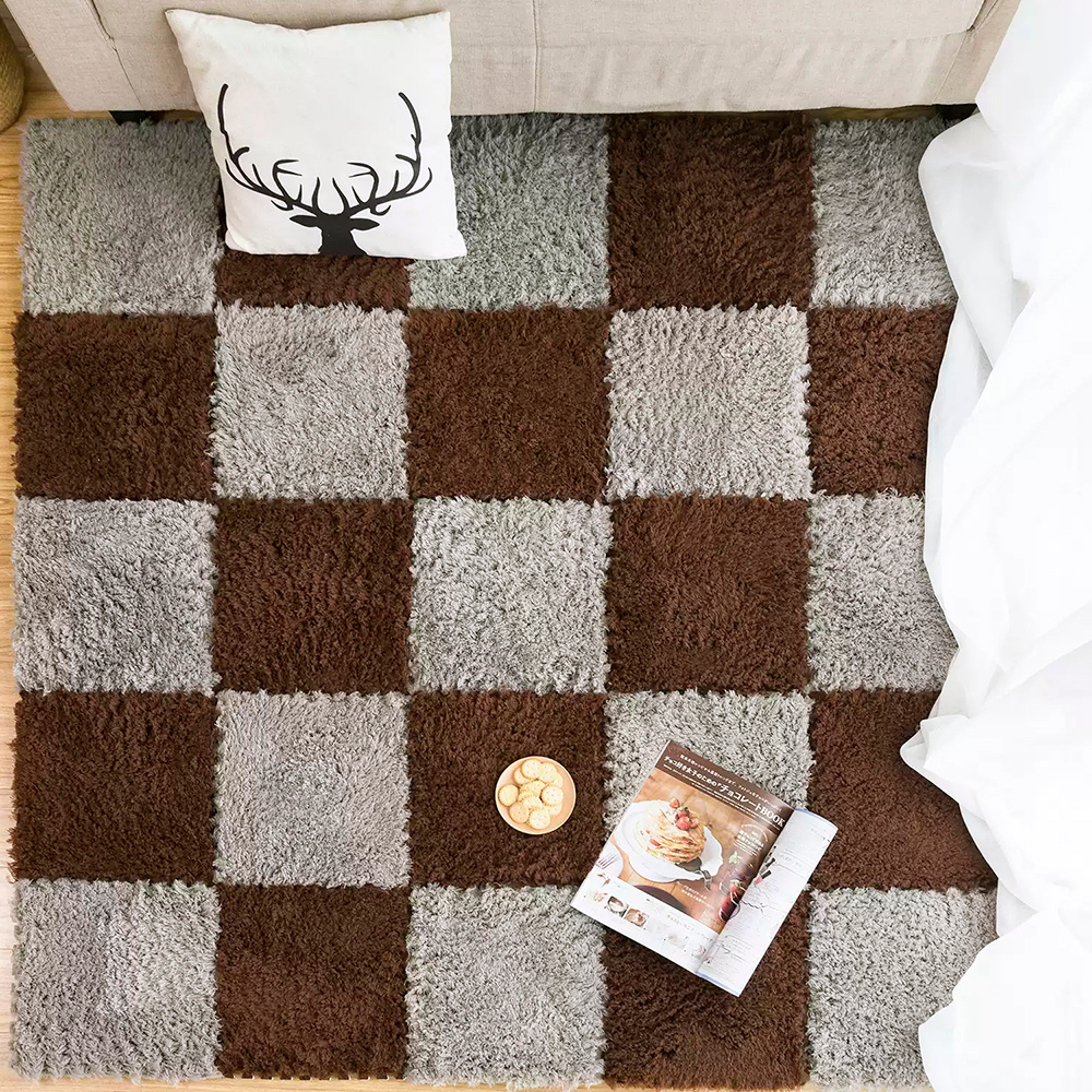 12/24pcs Set of Plush Patchwork Carpet Mats, 30x30cm, Non-slip EVA Foam Washable Thickened Carpet, Multi-color Patchwork Interlocking Floor Non-slip Floor Mats for Living Room Bedside and Game Room