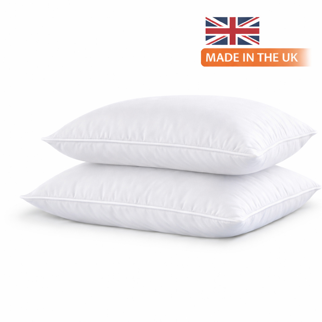 Soft Firm Orthopedic Support Pillow, Hypoallergenic Hollowfibre Bed Pillow, Made in the UK, Machine Washable White