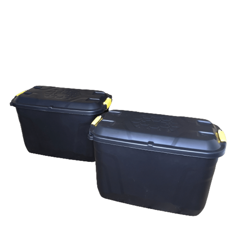 Samuel Alexander 2 X 110L Heavy Duty Trunk On Wheels Sturdy, Lockable, Stackable And Nestable Design Storage Chest With Clips In Black, Black