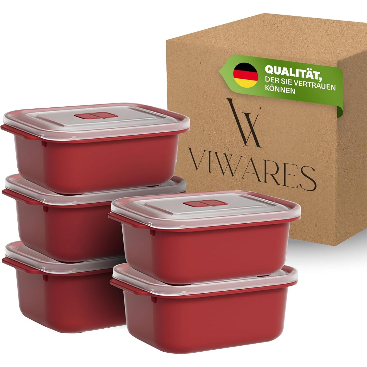 Evlinya Heat' Microwave Boxes 5pcs Set 1200 Ml Red, Meal Prep Container With 2 Compartments, Lid And Click-steam Valve, Stackable Lunch Boxes For Separate Meals, And