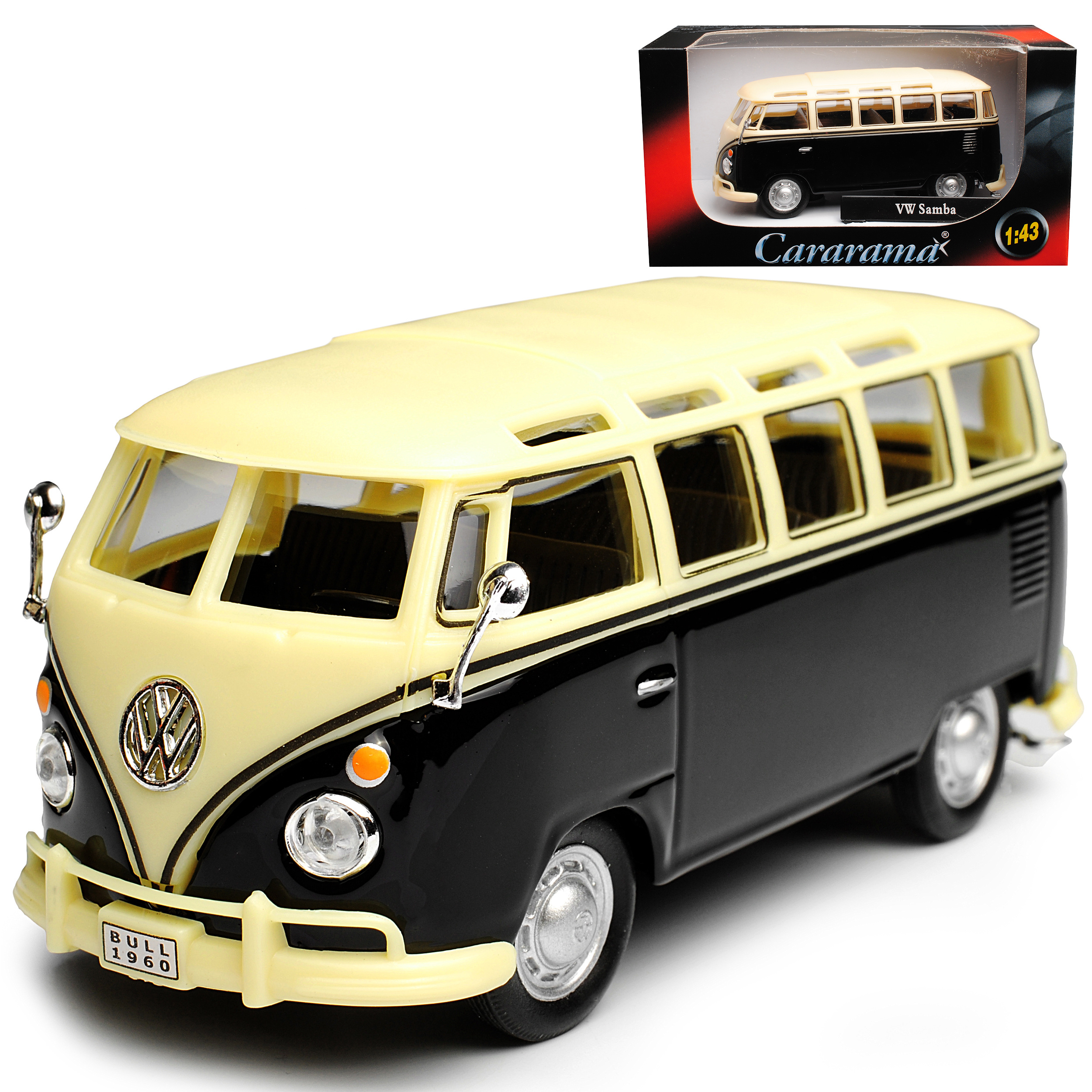 Image of Vw T1 Black Beige People Transporter Bully Bus 1950-1967 1/43 Cararama Model Car