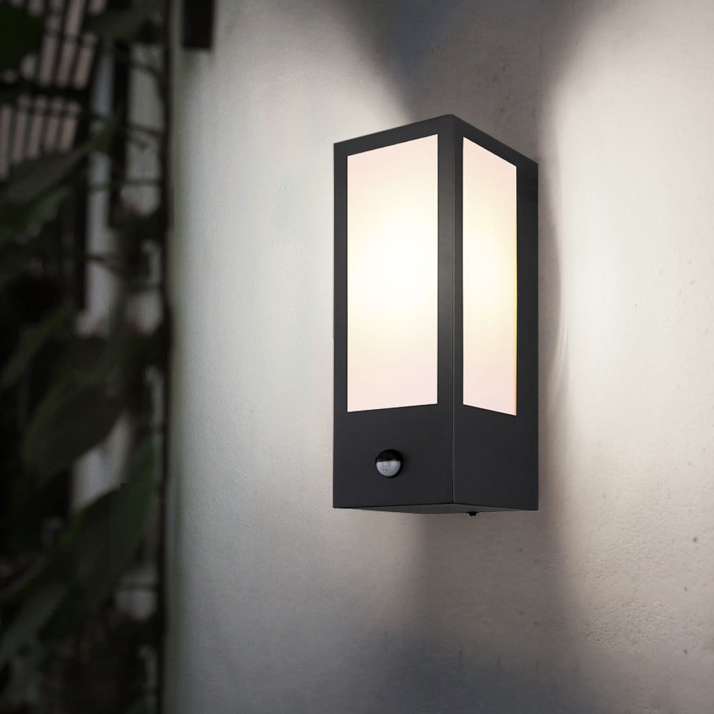 Wall Light With Motion Sensor, Outdoor Light With Sensor, Black Metal Wall Lamp, 1x E27 Socket, 15.4x12x32 Cm (lxwxh)