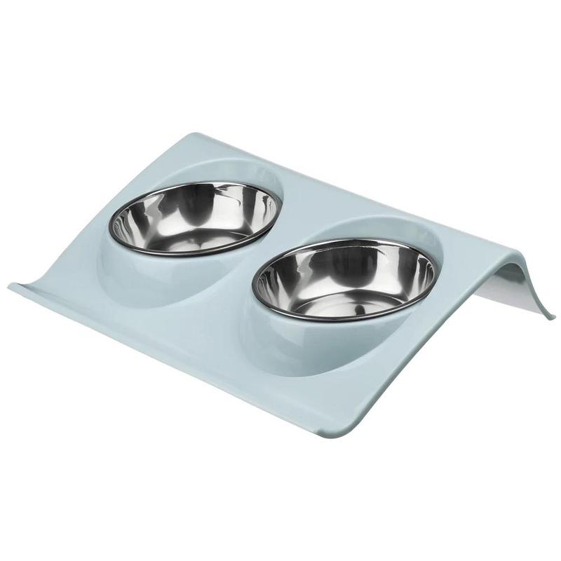 Image of Set Of Bowls For A Dog Or Cat Double Metal Bowls With A Stand Stainless Steel Bowls For Food And Water