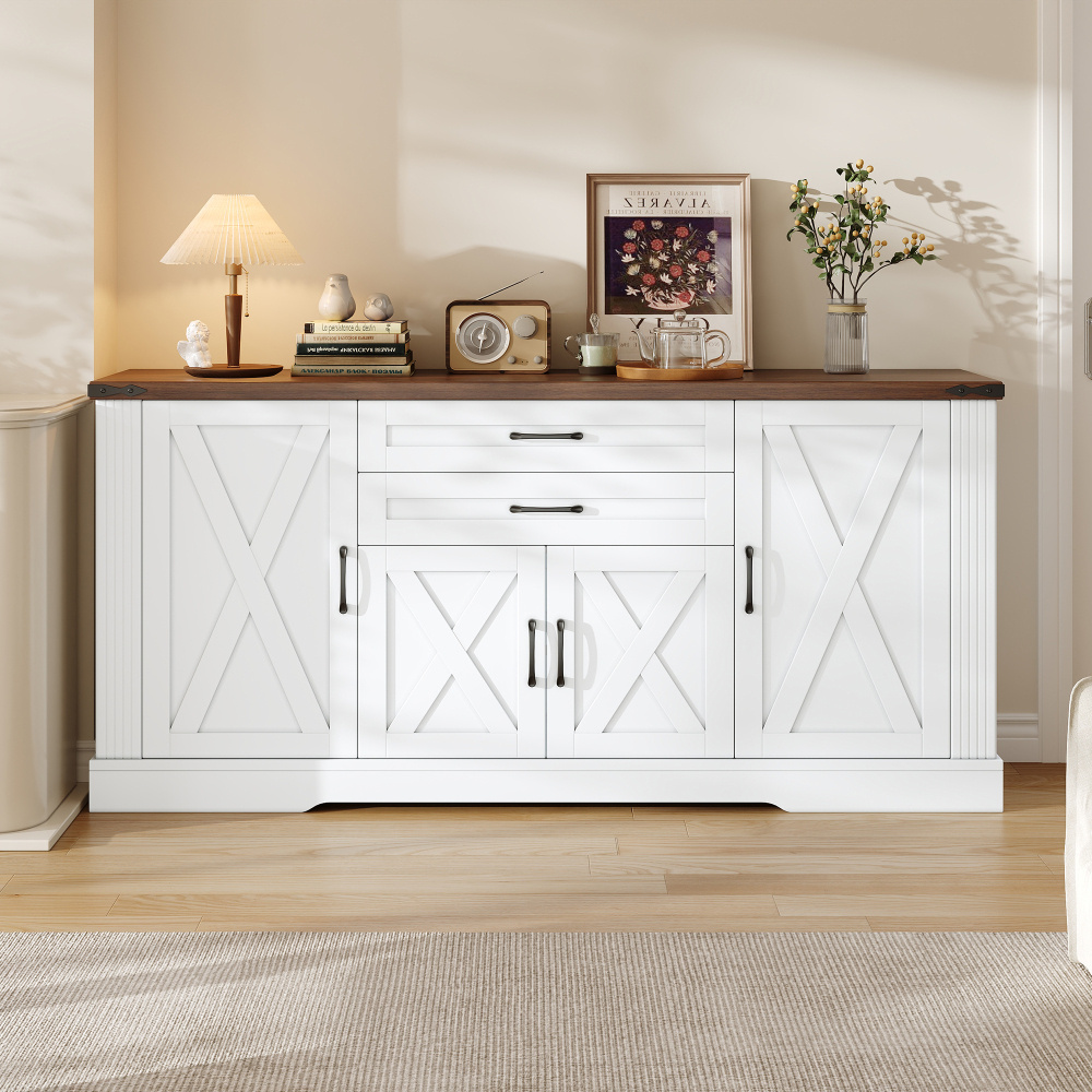 Image of Modern Combination Hall Cabinet 160×39×81.5cm, Matte Elegant Finish, Cream Look Design, Suitable For Retro Country House & Minimalist Decor