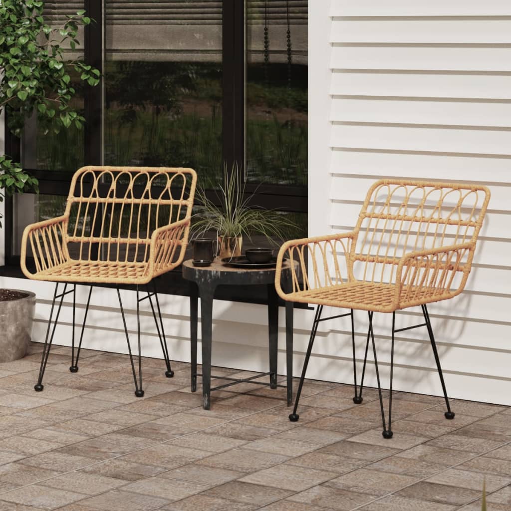 2x Garden Chair With Armrests 56x64x80cm Pe Rattan Chair Black/brown