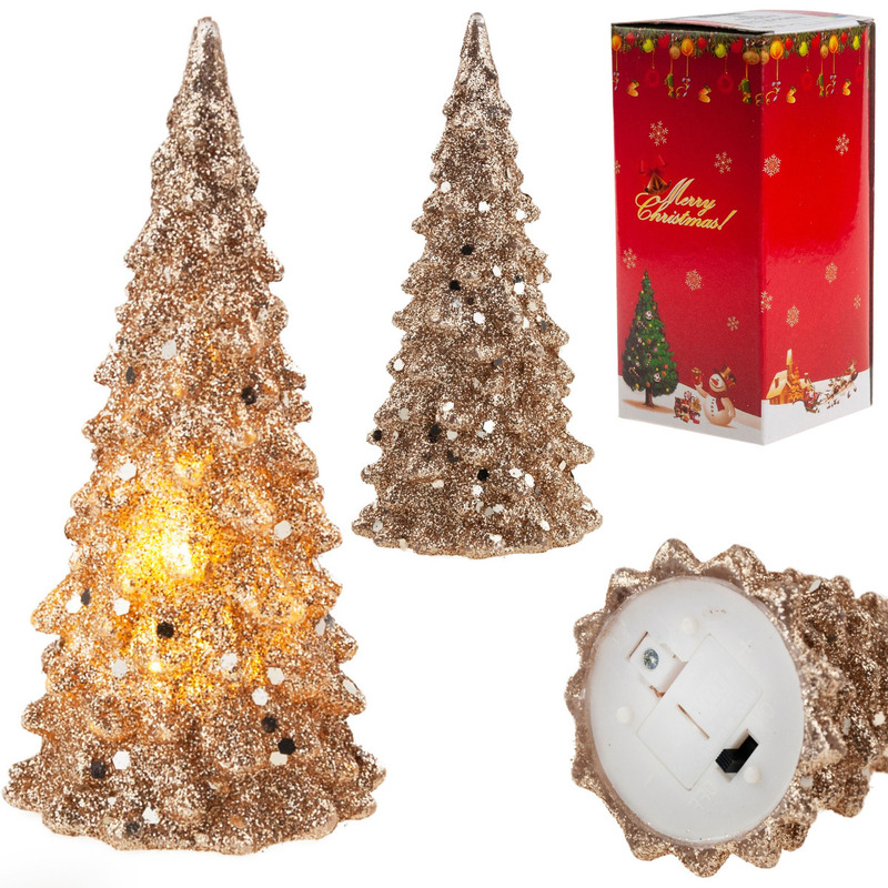 Image of Golden Glittering Led Christmas Tree Plastic Holiday Santa Claus Gift