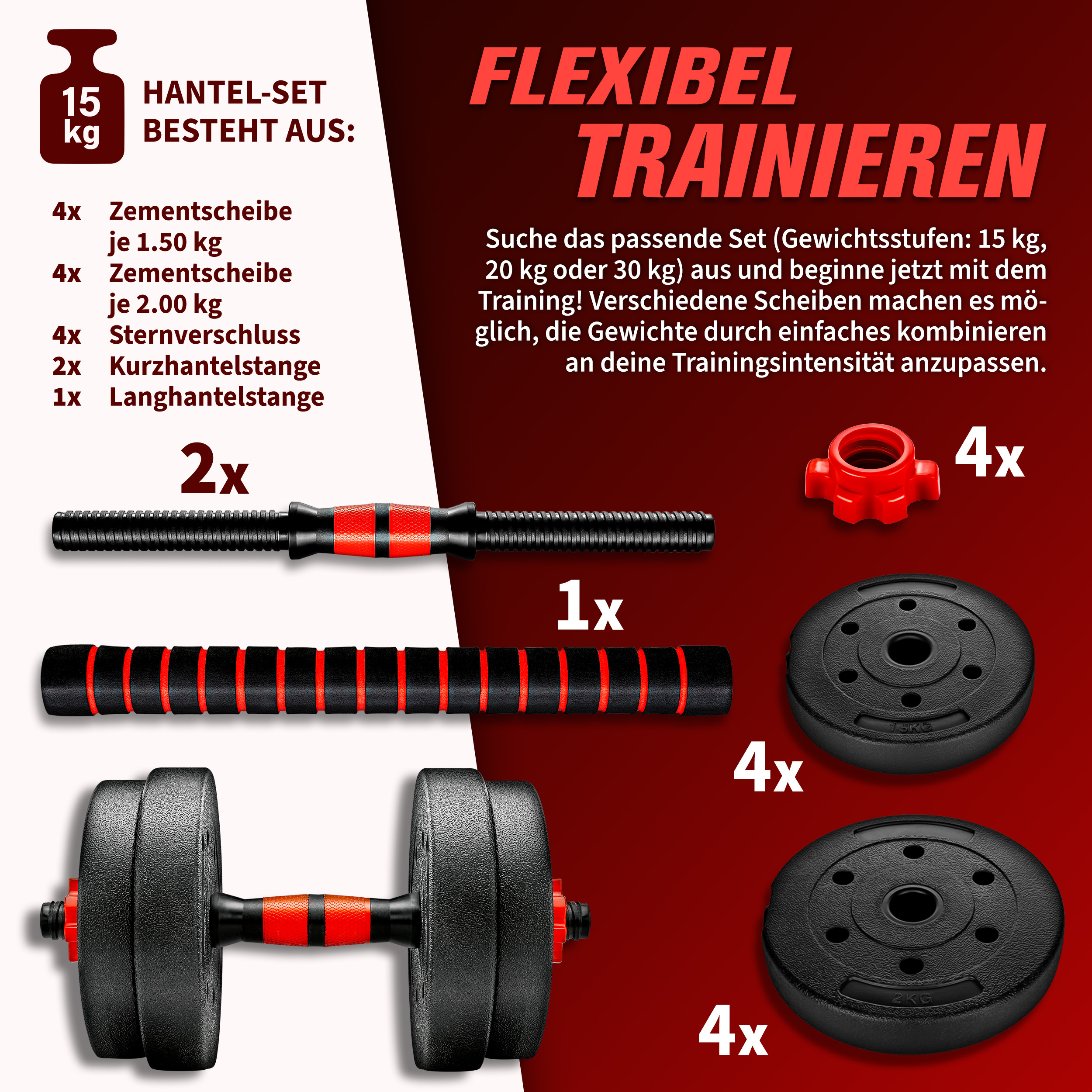RE:SPORT 2-in-1 Dumbbell Set 20 kg | Verstelbare Dumbbell Set | Korte Dumbbell & Lange Dumbbell | Sterluchtingen & Verbindingsbuis