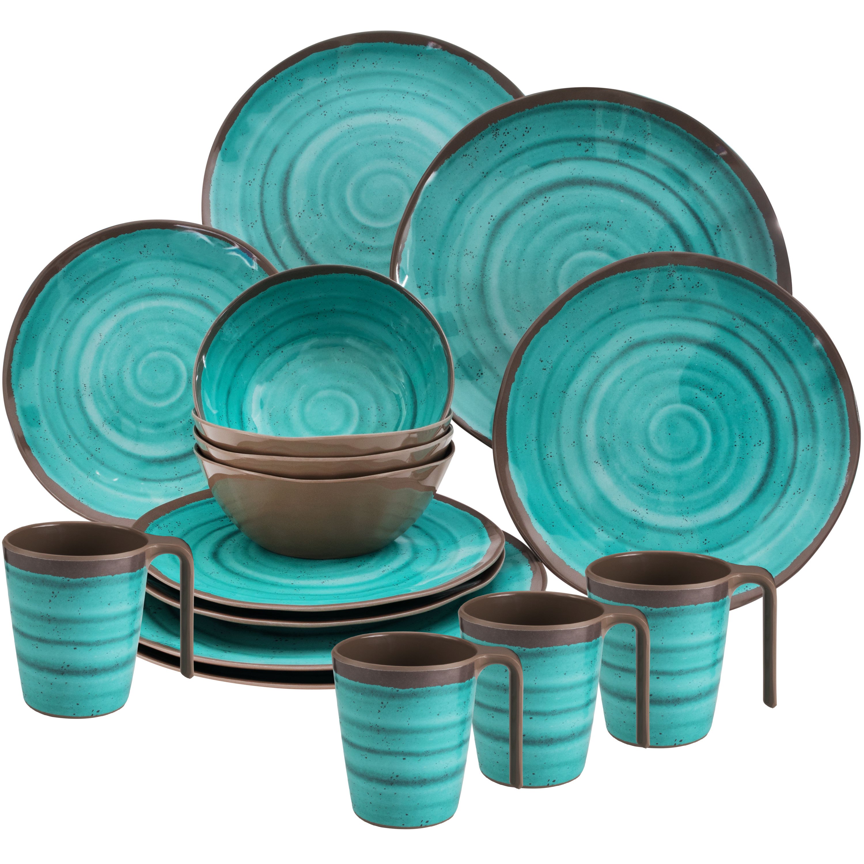 Melamine Dinner Set With Cups For , 16pcs Stoneware Brown Tableware Camping Outdoor