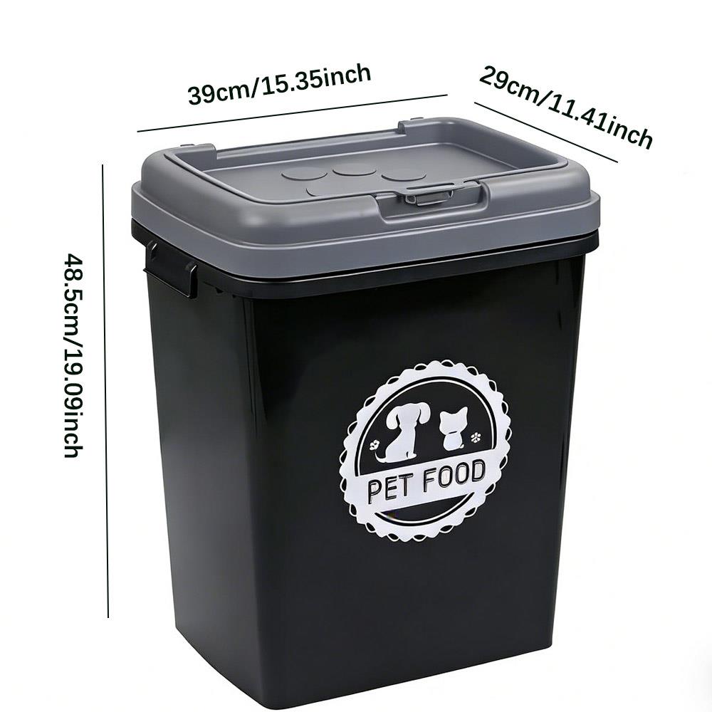 40L Pet Food Storage Container Airtight with Flip Top Lock – Holds 15kg Dry Food, Plastic Food Dispenser Bin with Scoop for Dog Cat Bird Fish Food Black/Grey