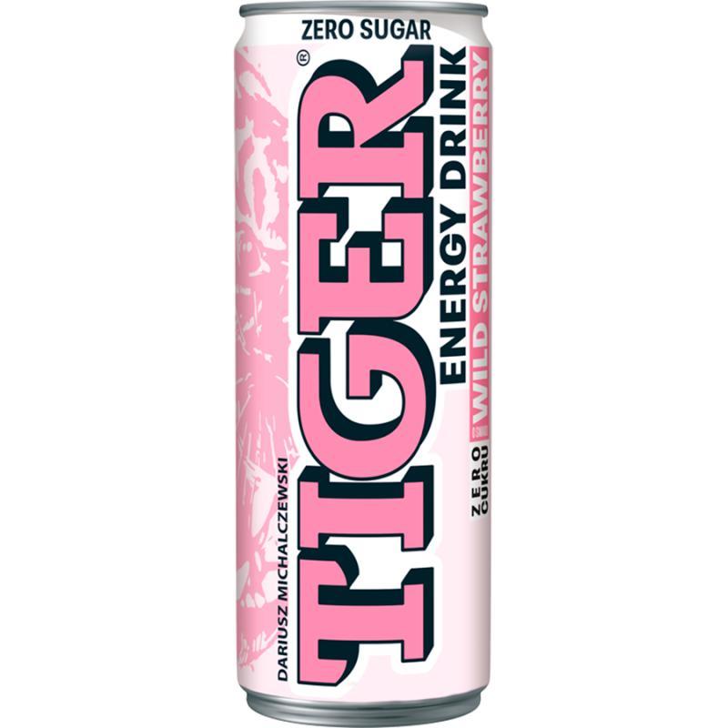 Tiger 0 Sugar Carbonated Energy Drink With Wild Strawberry Flavor, 250 Ml