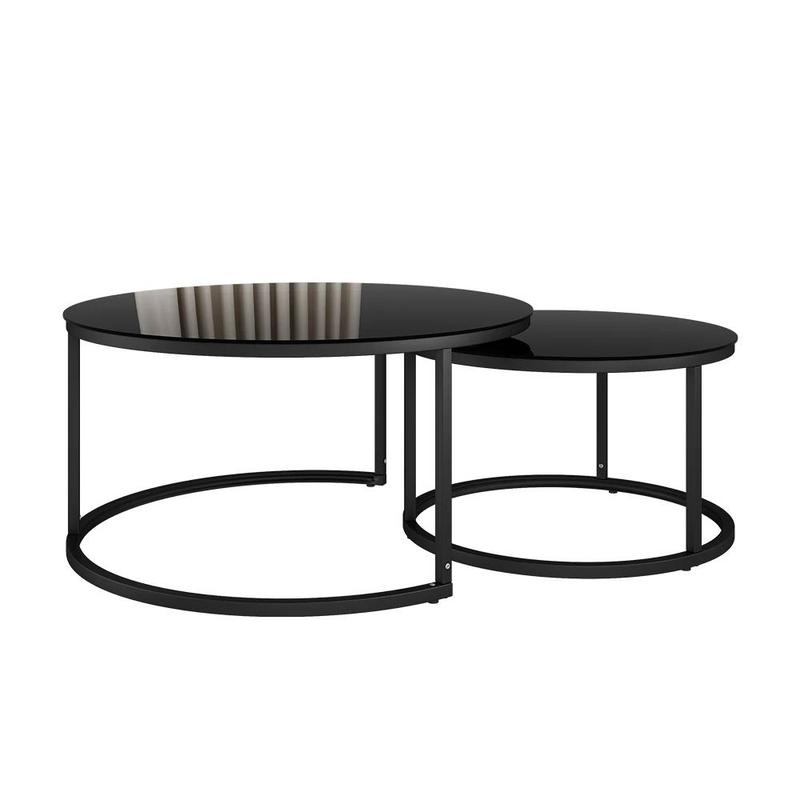 Image of Montreal Black High-gloss Coffee Table Set 77 X 77 Parts -part Living Room Table Combination Coffee Table Glass Side Table Set For Living Room