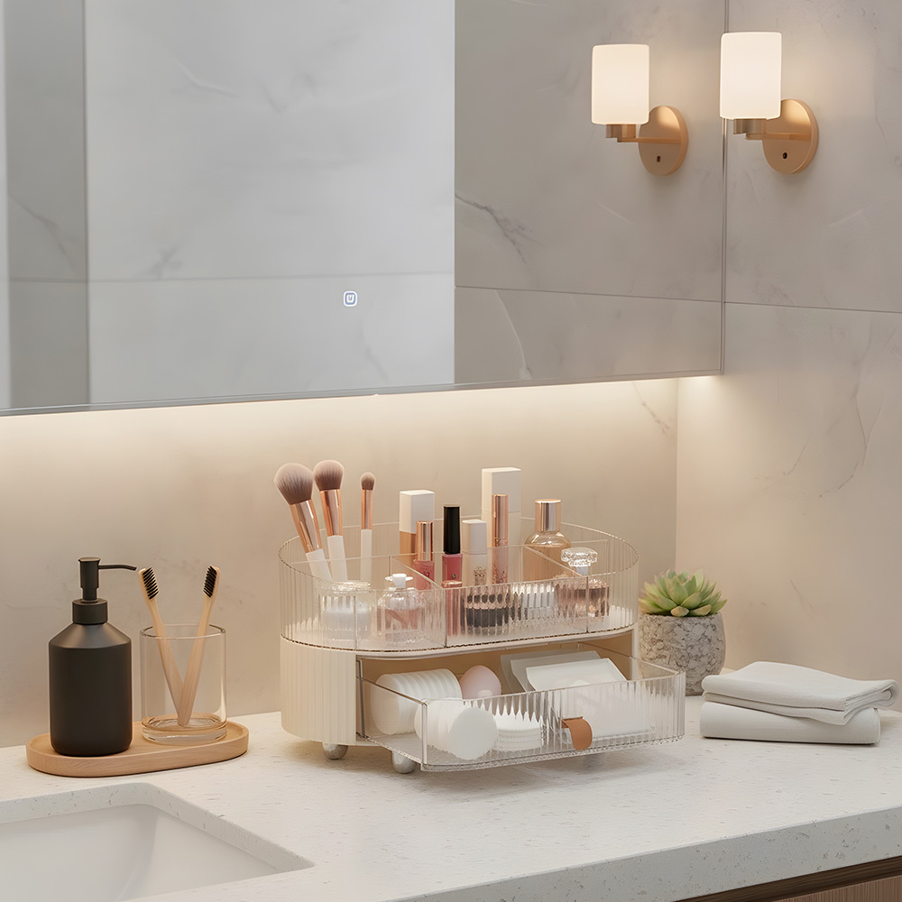 Multi-Function Clear Storage Organizer with Drawer and Tray Design