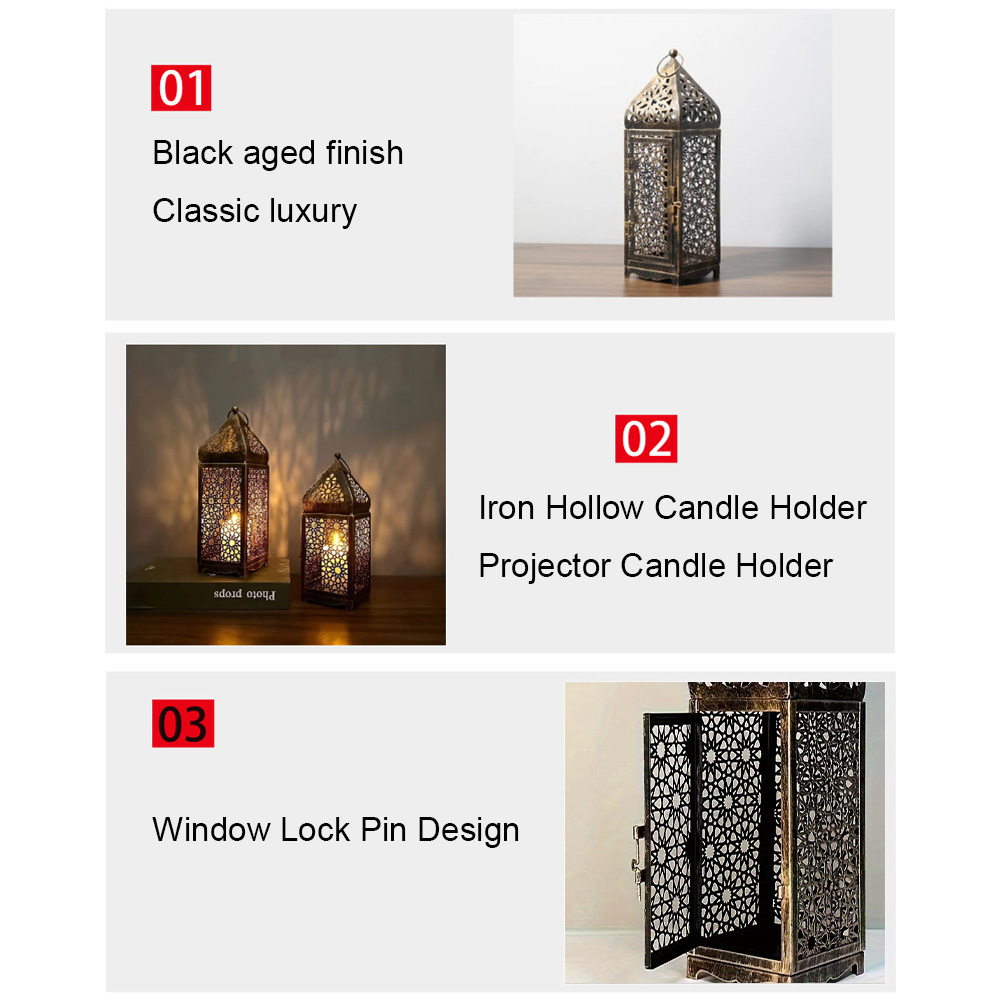 2-Pack Vintage Iron Openwork Projection Candlestick Lanterns