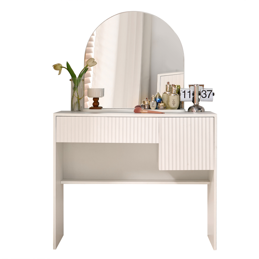 Image of 135x90x40cm White Vanity Table With Shelf & Textured | Sturdy Construction For Cosmetics & Accessories | Versatile For Modern & Minimalist