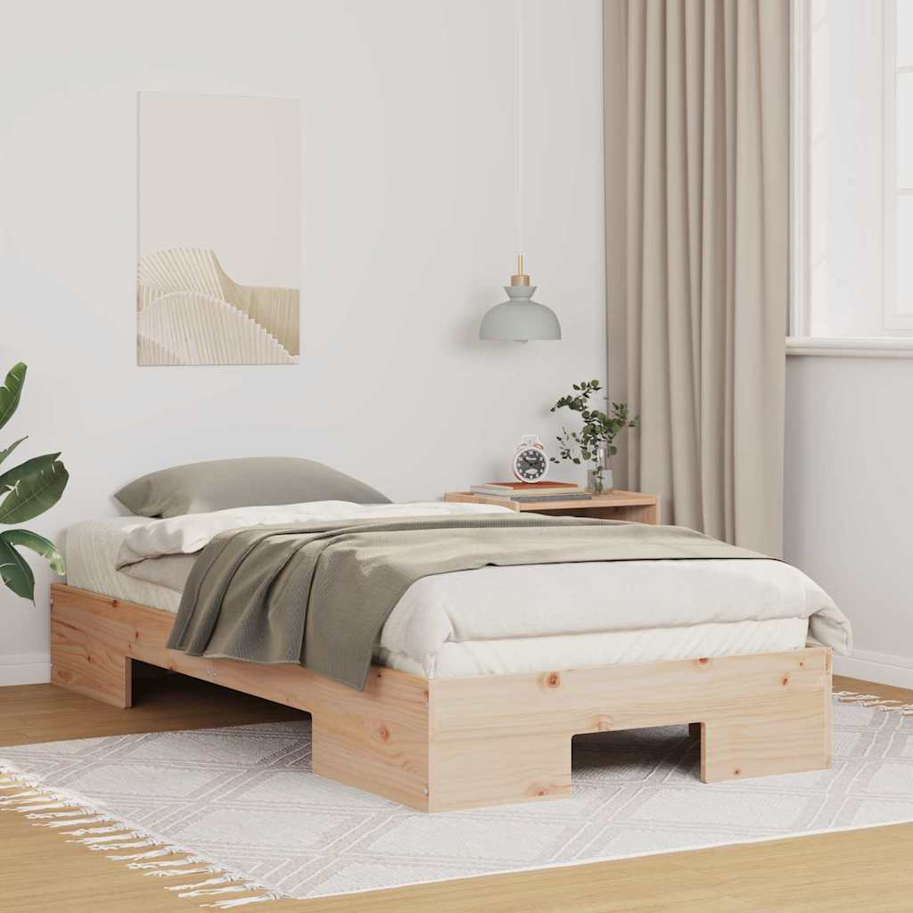 Vidaxl Brown Bed Frame 75 X 190 Cm, Modern Wooden Frame Bed, Rectangular Platform, Durable Minimalist Furniture, Supportive For Indoor Use, Made Of Pine Wood