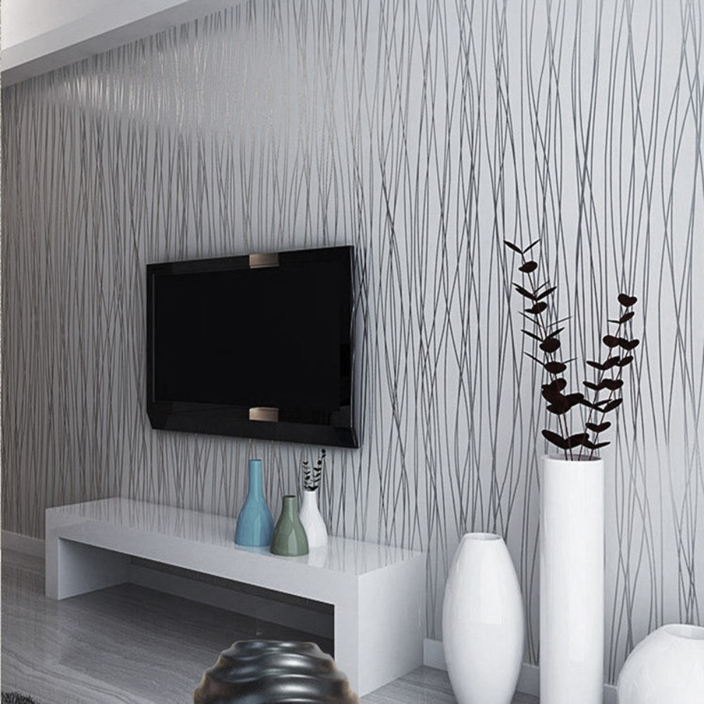 TEMU 53cmx10m Grey Modern Minimalist Non-woven 3d Wallpaper Roll Glitter Metallic Stripe Textured Flocking Striped Wallcoverings For Bedroom Living
