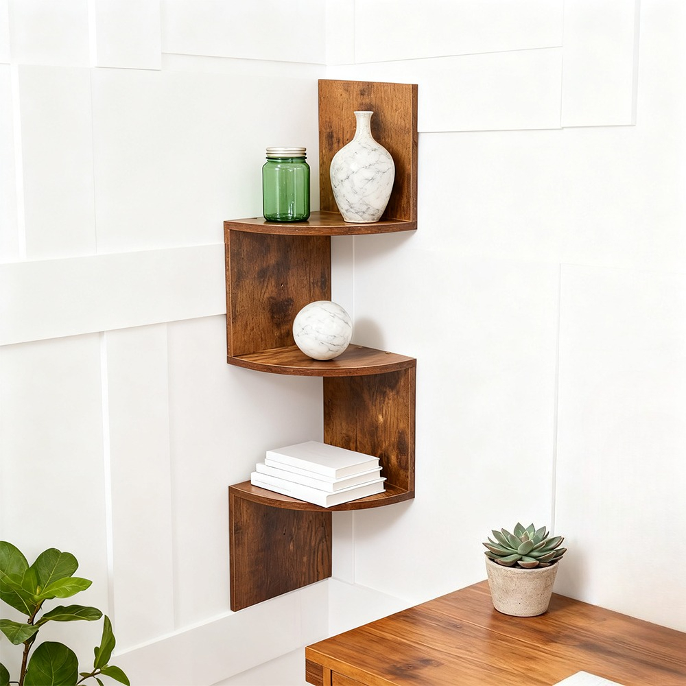 TEMU 3 Tier Floating Corner Shelf Wooden Wall Shelves Storage Rack Display Stand Bookshelf For Books, Plant, Figurines, Crafts, Bedroom, Living Room,