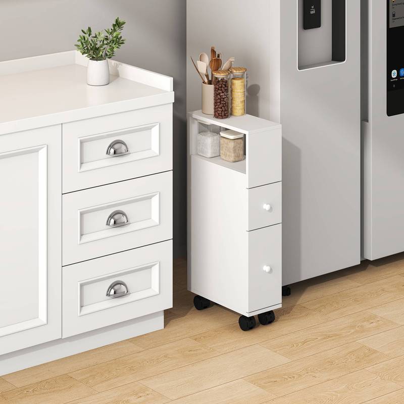 TEMU Nischenschrank auf Rollen Broreynna 66 x 15 x 33 cm mit 2 Schubladen und 1 offenes Fach
