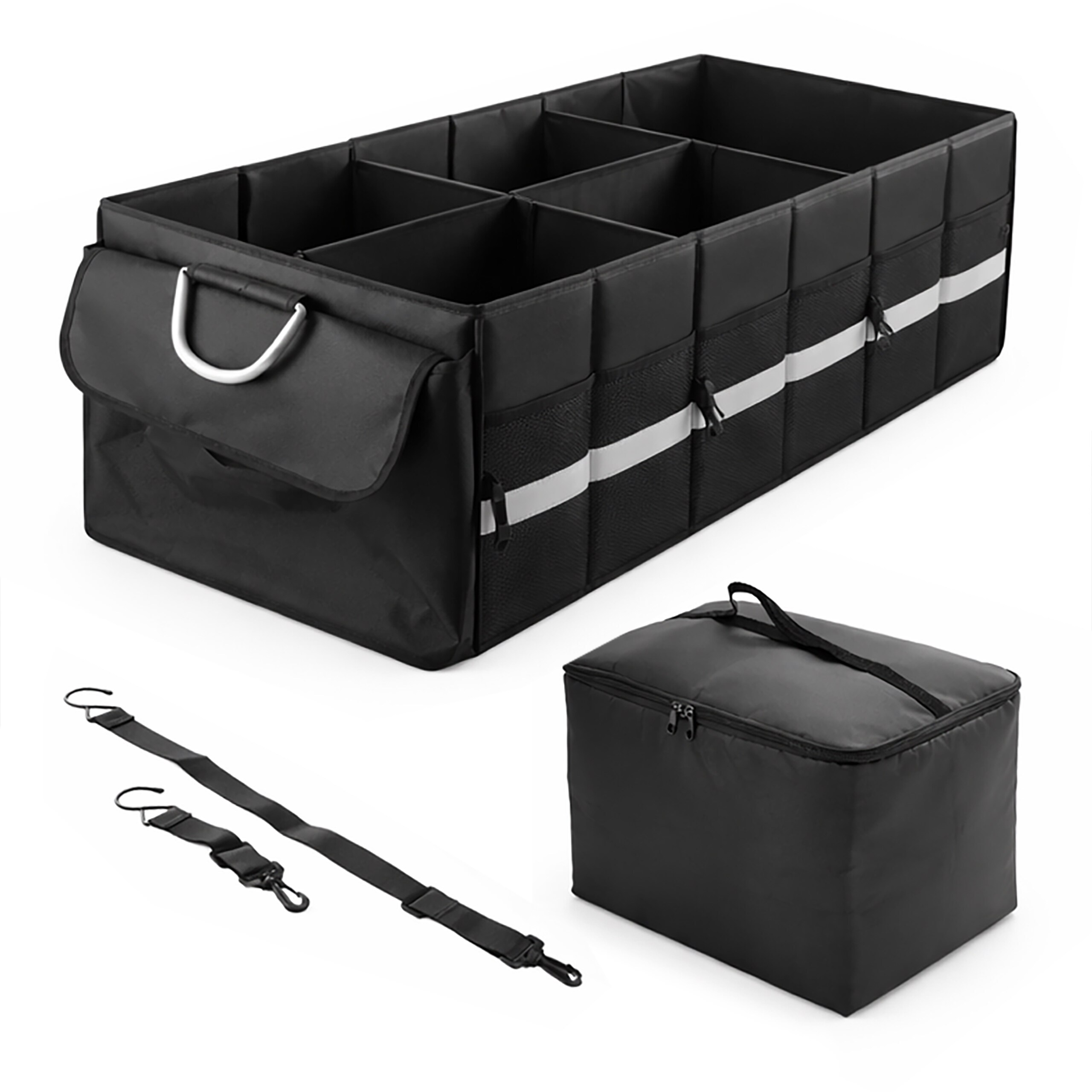 TEMU Kofferraumtasche faltbar, XL, 30 x 90 x 40 cm, 90 l, schwarzes Oxford-Gewebe aus Polyester, Deckel mit Klettverschluss, entnehmbare Kühltasche,
