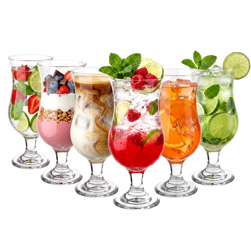 Image of Set Of 6 Glasses For Drinks And S (470 Ml), Elegant Hurricane Glasses With A Foot, Transparent For , Pina , Iced Coffee And Desserts, Modern Set For Serving
