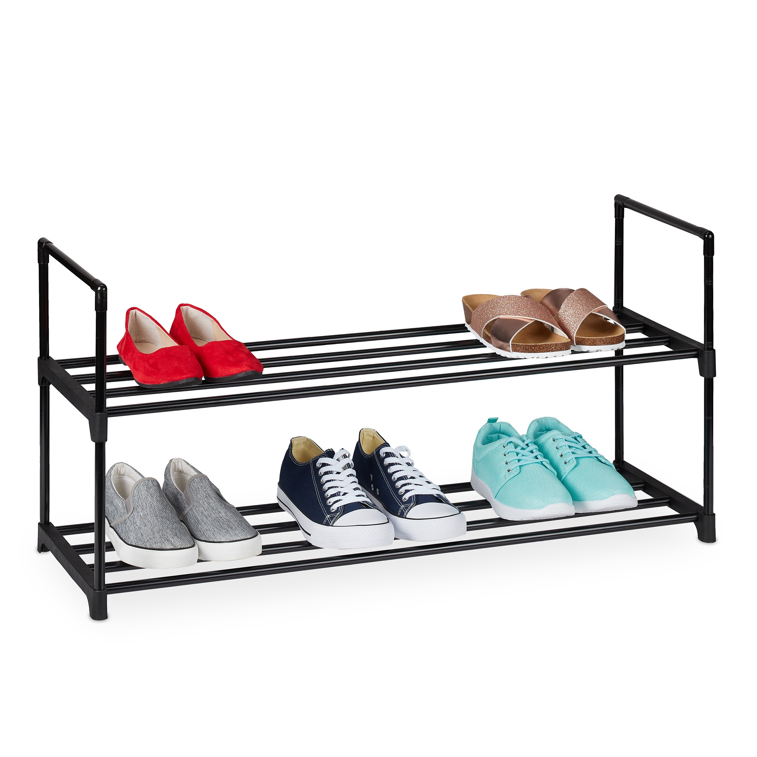 Image of 2-tier Shoe Rack In Black - (w)92 X (h)38 X (d)30 Cm