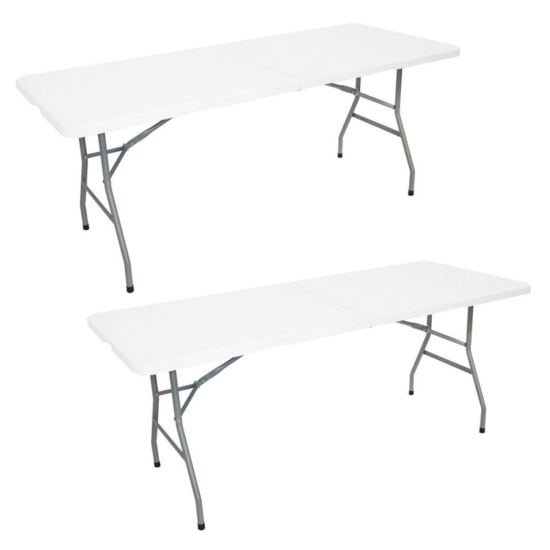 TEMU Lot de 2 tables pliantes jardin - 180cm - Portable avec Poignée - Table Camping 8 places - Table réception - Blanc
