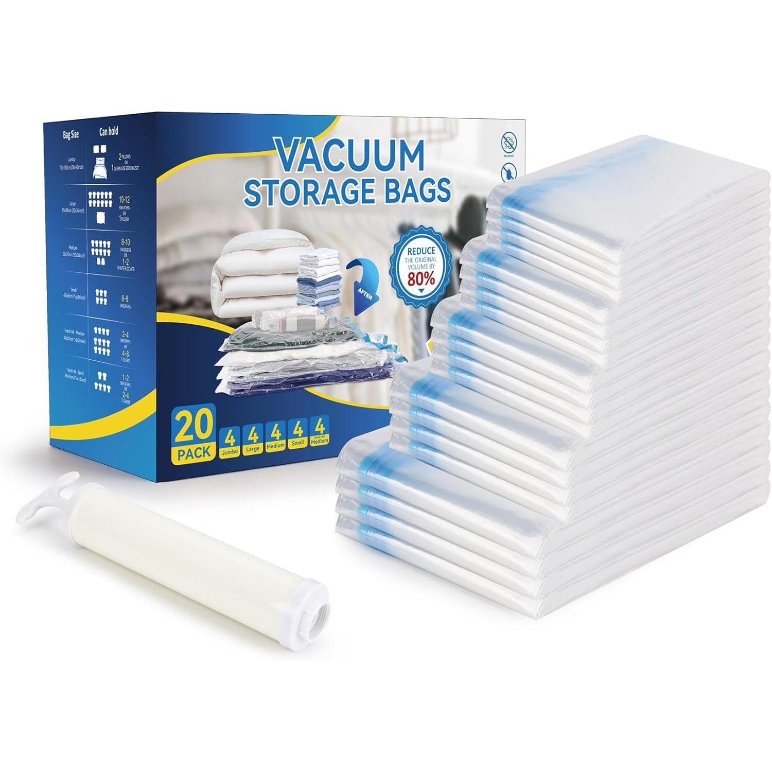 TEMU 8 Jumbo Vacuum Storage Bags 100×70cm – Heavy-duty Space Saver Bags With Double-zip Seal, Valve & Pump, Airtight Reusable Compression Bags For