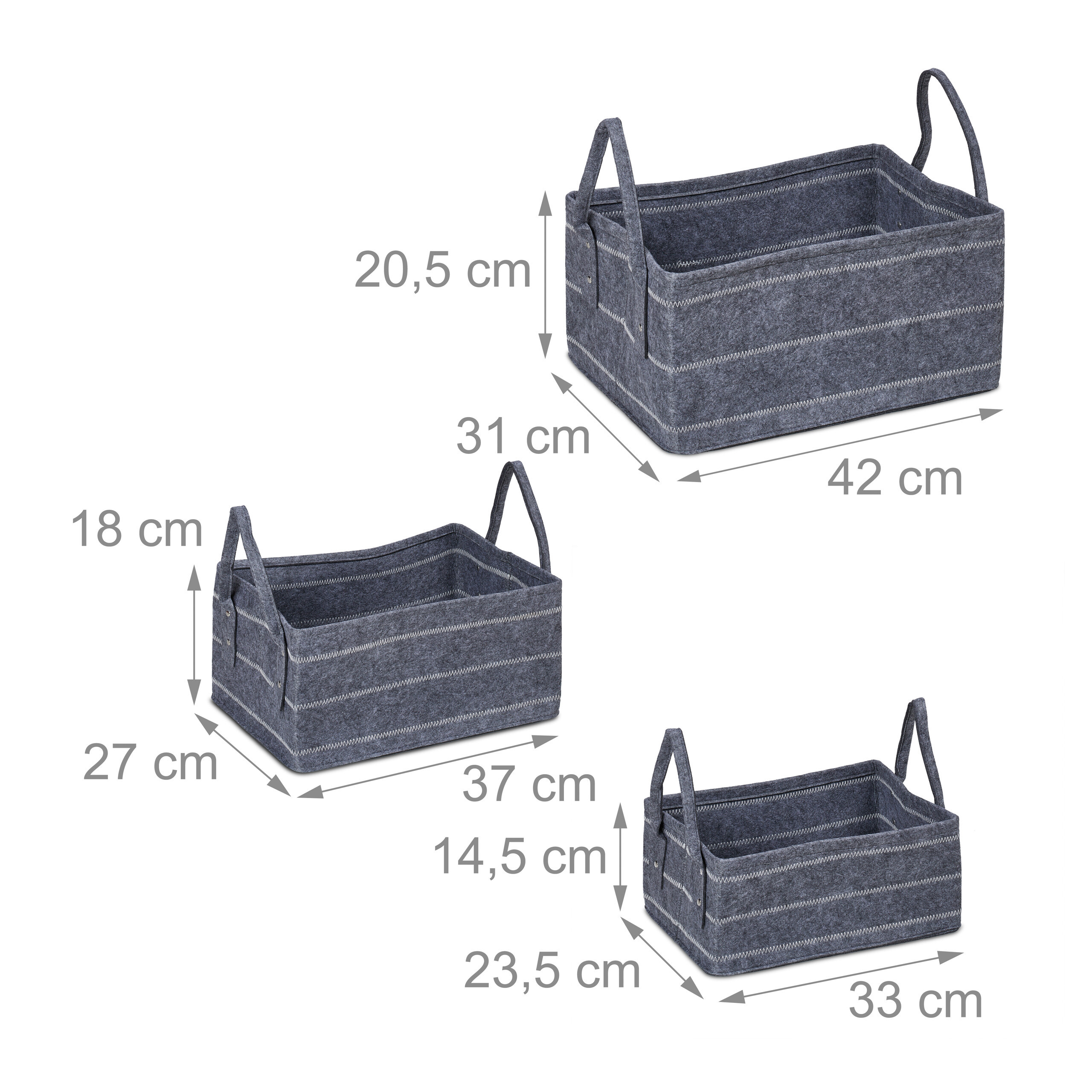 3-Piece Storage Basket Set in Dark Grey
